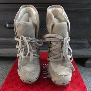 Guess Suede Bountiful Ankle Booties Natural